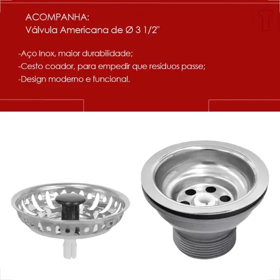 CUBA INOX TRAMONTINA 94083/507 47X30X14,5 RETANGULAR PRE POLIDA Nº1 STANDARD 31/2 SEM LADRAO COM VALVULA